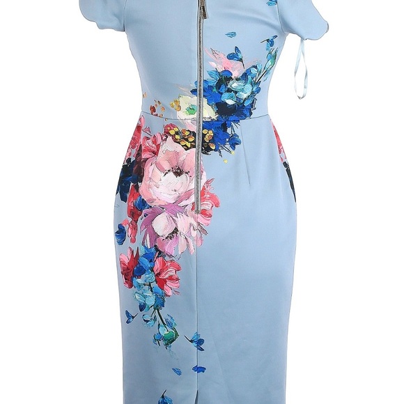 Ted Baker London Hailly bardot dress in raspberry ripple print,size:2,bodycon - Picture 9 of 15